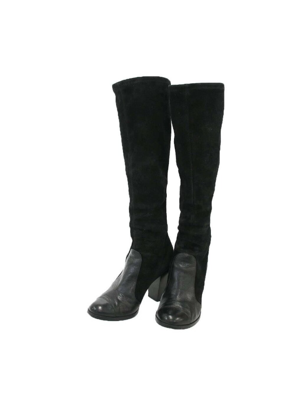 Chanel Back Zip Suede Leather Long Boots Black